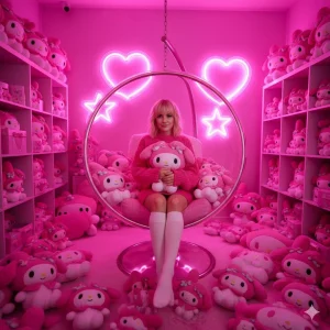 Prompt 8. Woman in Pink My Melody Room