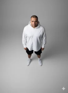 Prompt 9. Man in White Hoodie on Gray Background